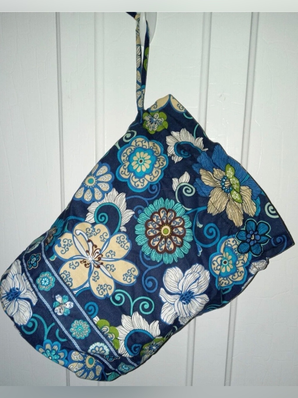 Vera Bradley Blue Floral Y2K Era Print Drawstring Bag w/Waterproof Lining